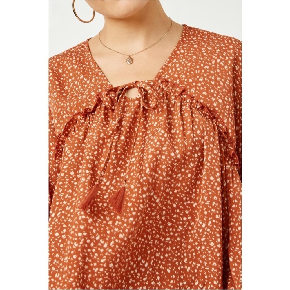 Hayden Orange Bishop Sleeve Blouse with Tie Front - Picture 6 of 14